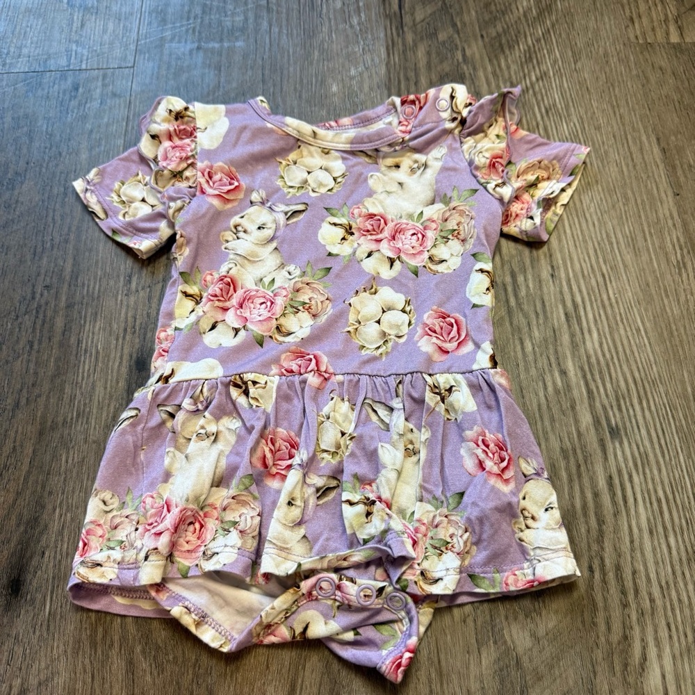 LEV Baby Bamboo Peplum Romper – Lavender Lamb Floral Print (6-12M)